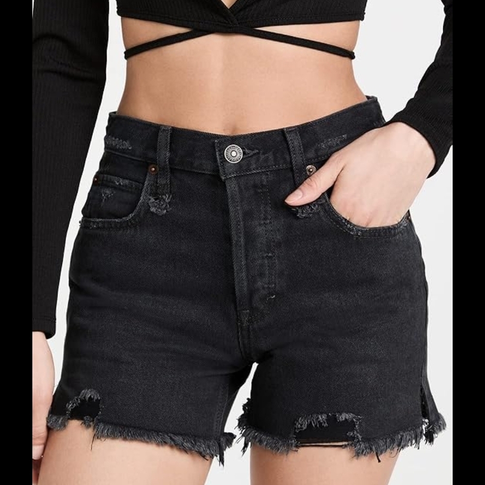 We The Free Dark Gray Frayed Jean Shorts